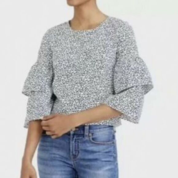 J. Crew Mercantile Floral Tiered Ruffle Sleeve Blouse Top Boho Sz 0 - Picture 1 of 4